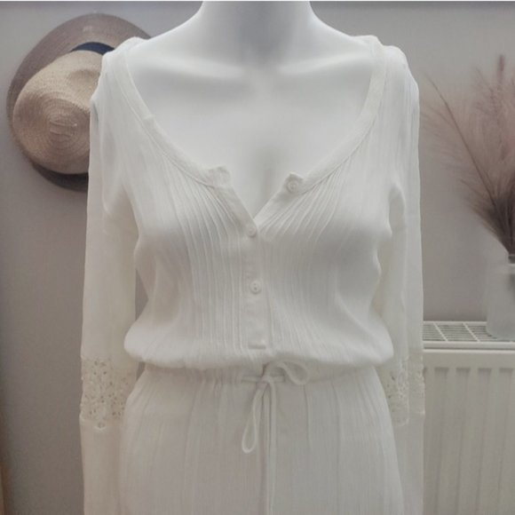 H&M White Long Sleeve Cotton Blend Beach Cover Up - Picture 12 of 13